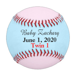 Baby Twin Boy Birth Stats Blue Pink Baseball