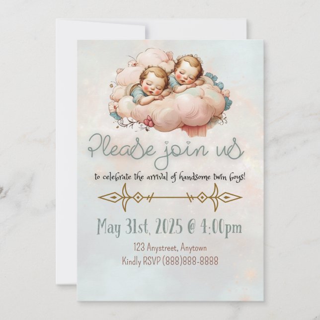 Baby twin boys invitation (Front)