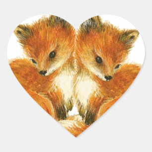 Baby Twin Foxes Heart Sticker
