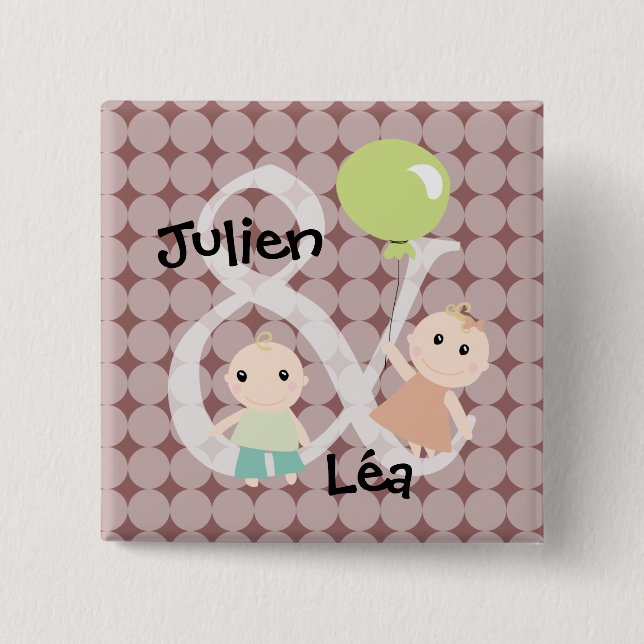 Baby twin girl boy balloon 03 15 cm square badge (Front)