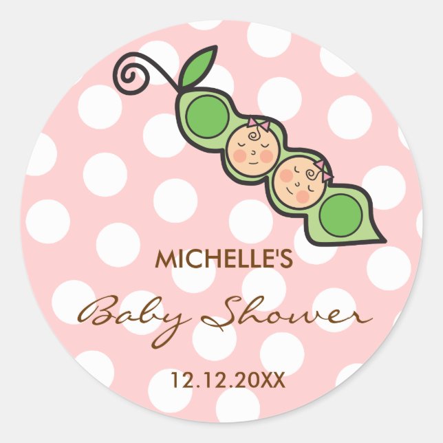 Baby Twin Girls Pea in a Pod Baby Shower Label / (Front)