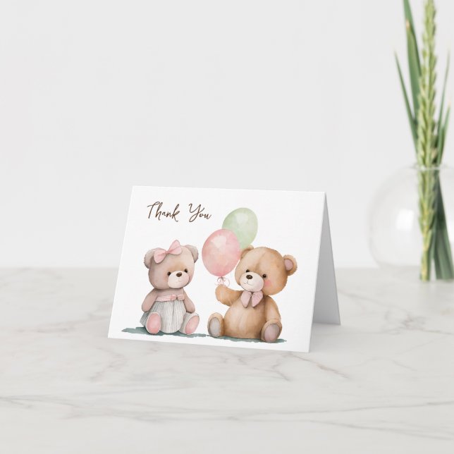 Baby Twin Teddy Bears Thank You Card (Front)