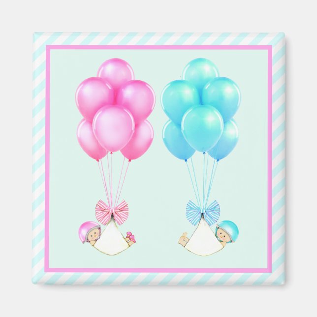 baby twins baby shower favors magnet (Front)