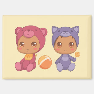 Baby Twins Bear Cat Jumpsuit 2 Yellow Magnet