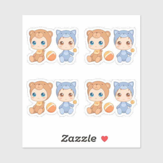 Baby Twins Bear Cat Jumpsuit Set of 4 (Sheet)