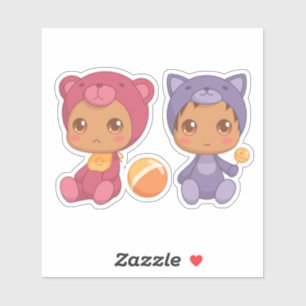 Baby Twins Bear Cat Jumpsuit Sticker