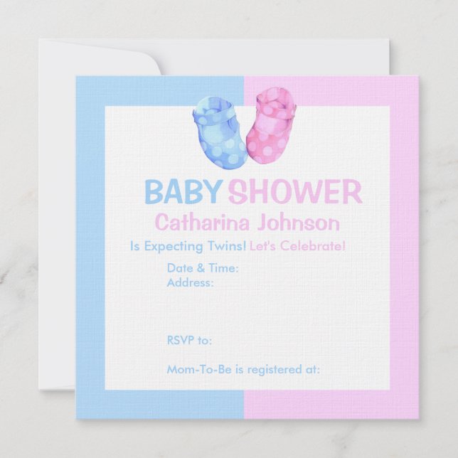 Baby Twins Booties Baby Shower Invitation (Front)