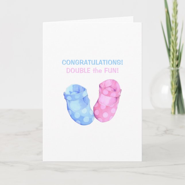 Baby Twins Booties Congratulations Card (Front)