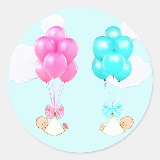 Baby Twins Boy and Girl Classic Round Sticker (Front)