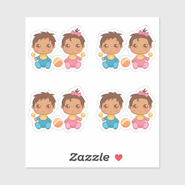 Baby Twins Boy and Girl Set of 4 Sticker (Sheet)