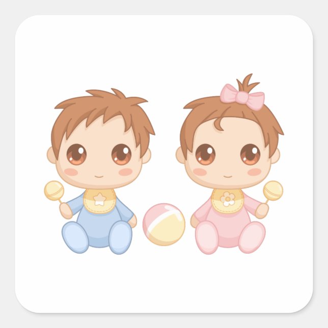 Baby Twins Boy and Girl Square Sticker (Front)