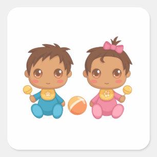 Baby Twins Boy and Girl Square Sticker
