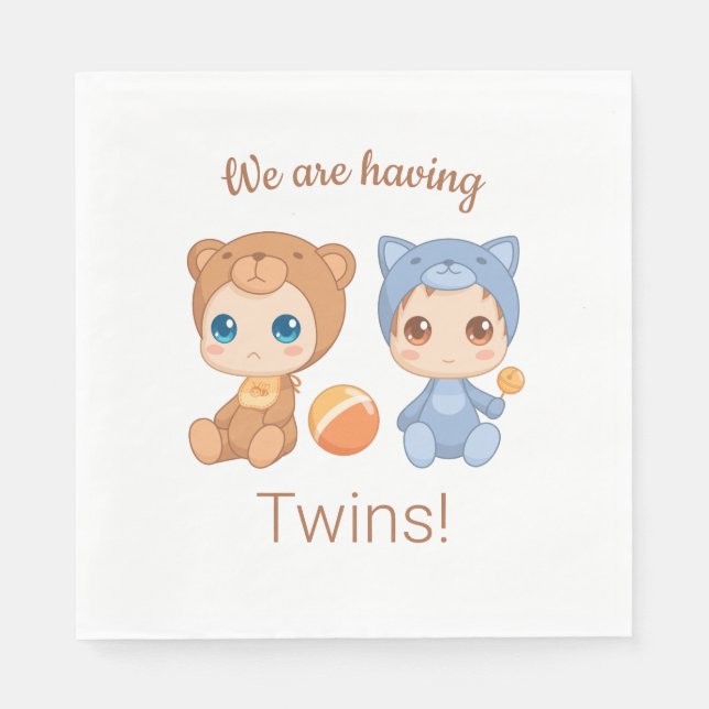 Baby Twins Gender Neutral Announcement Napkin (Front)