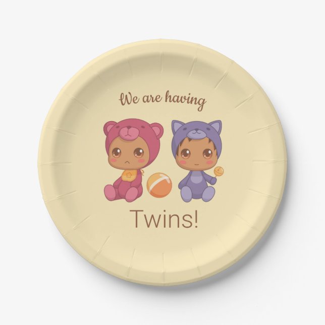Baby Twins Gender Neutral Announcement Paper Plate (Front)