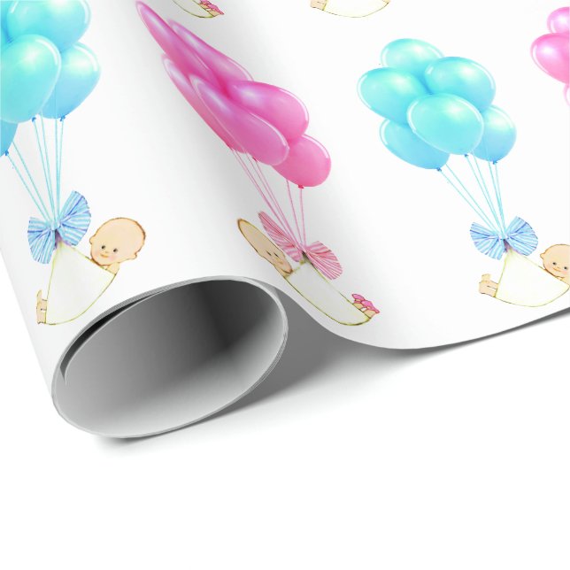 Baby Twins Girl and Boy Gift Wrapping Paper (Roll Corner)