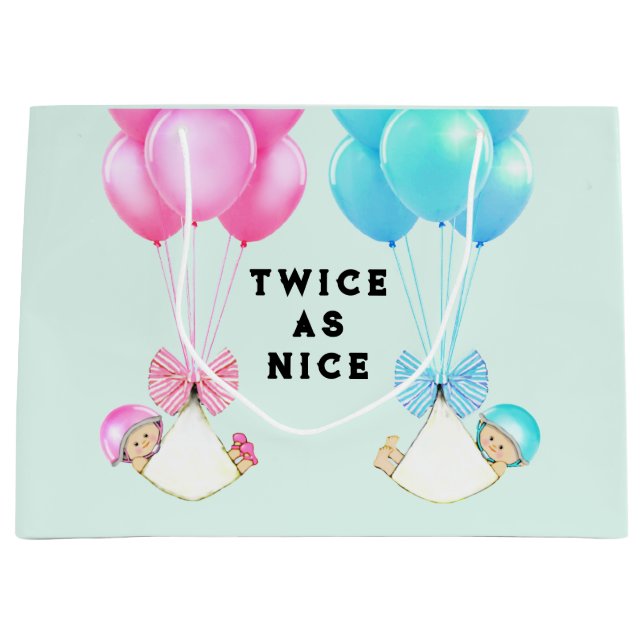 Baby Twins Girl and Boy Large Gift Bag (Front)