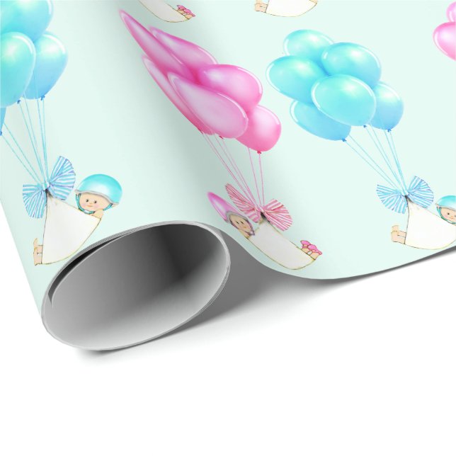 Baby Twins Girl and Boy Wrapping Paper (Roll Corner)