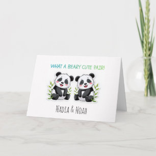 Baby Twins, Panda Bear, Custom Twins Baby Shower Card