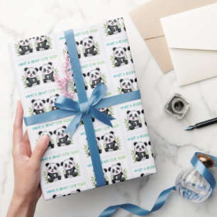 Baby Twins Panda Bear Gift Wrap, Twins Baby Shower Wrapping Paper