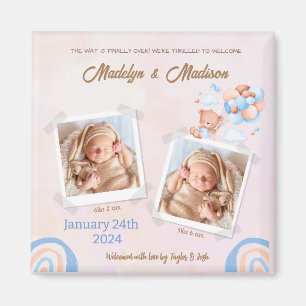 BABY (TWINS) PHOTO ANNOUNCEMENT MAGNET