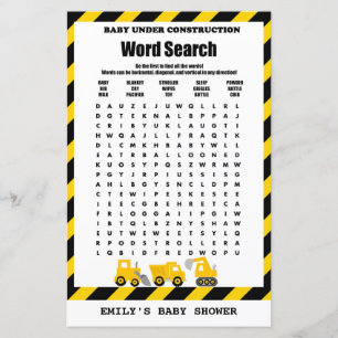 Baby Under Construction Baby Shower Game PRINTED