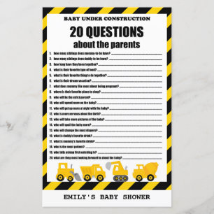 Baby Under Construction Baby Shower Game PRINTED