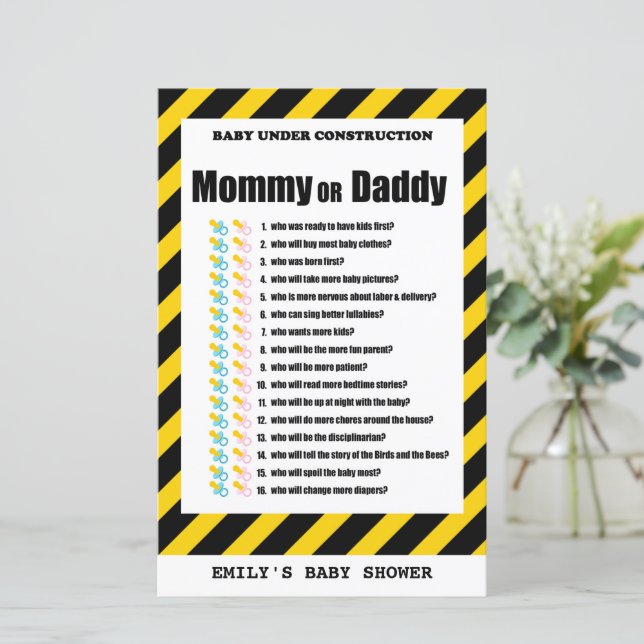 Baby Under Construction Baby Shower Game PRINTED (Standing Front)