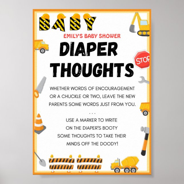 Baby Under Construction Baby Shower Game Sign (Front)