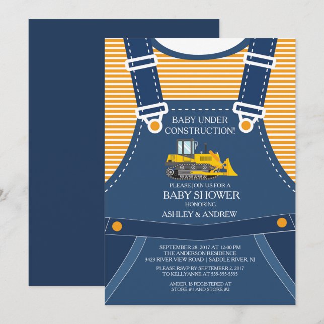 BABY UNDER CONSTRUCTION Baby Shower Invitation (Front/Back)