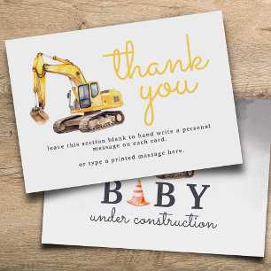 Baby Under Construction Baby Shower Thank You Card
