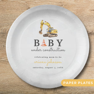 Baby Under Construction Boy Baby Shower Paper Plate