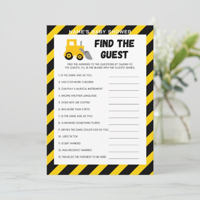Baby Under Construction Game - Editable Name, 5x7 Invitation (Standing Front)