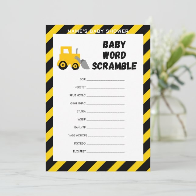 Baby Under Construction Game - Editable Name, 5x7 Invitation (Standing Front)