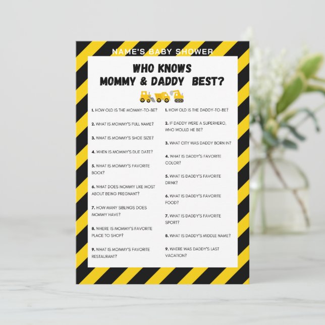 Baby Under Construction Game - Editable Name, 5x7 Invitation (Standing Front)
