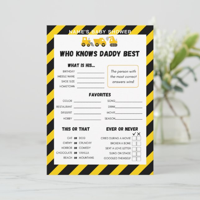 Baby Under Construction Game - Editable Name, 5x7 Invitation (Standing Front)