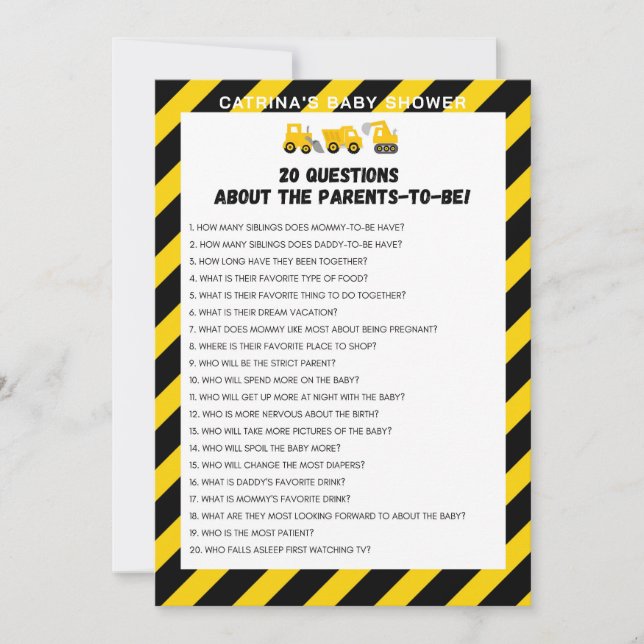 Baby Under Construction Game - Editable Name, 5x7 Invitation (Front)