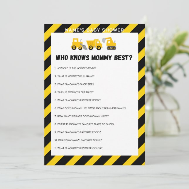 Baby Under Construction Game - Editable Name, 5x7 Invitation (Standing Front)