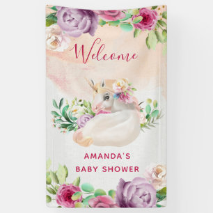 Baby Unicorn and Flowers Baby Shower Banner