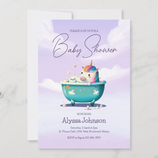 Baby Unicorn Bath Time | Baby Shower Invitation (Front)