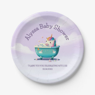 Baby Unicorn Bath Time Baby Shower Paper Plate