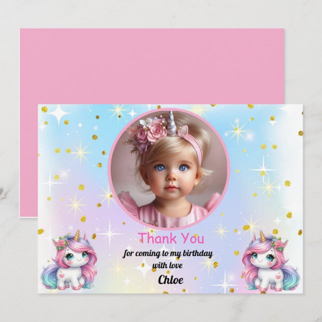 Baby Unicorn Birthday Thank You Cards! (Front/Back)