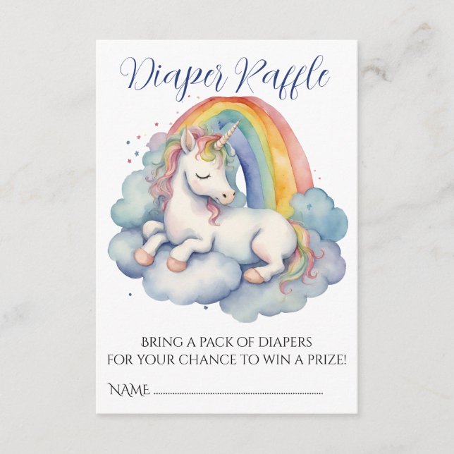 Baby Unicorn Boy Baby Shower Diaper Raffle Enclosure Card (Front)