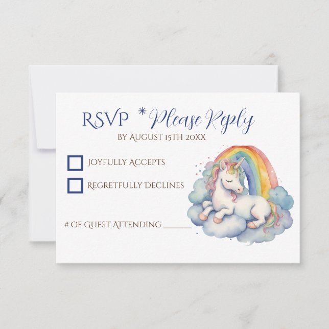 Baby Unicorn Boy Baby Shower RSVP Card (Front)