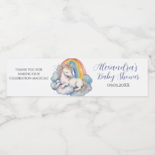 Baby Unicorn Boy Baby Shower Water Bottle Label