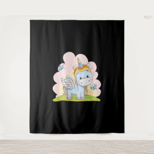 Baby Unicorn Butterfly Bakground Watercolor Tapestry