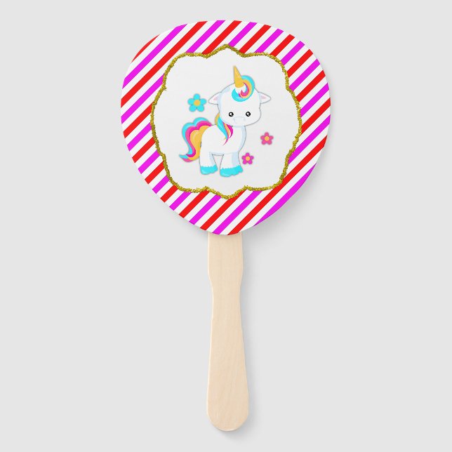 Baby Unicorn, Candy Stripes Hand Fan (Front)