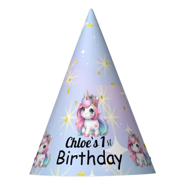 Baby Unicorn cardboard party hats (Front)
