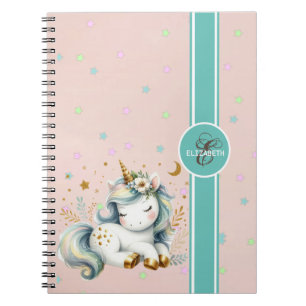 Baby Unicorn, Colourful Stars Monogram Notebook