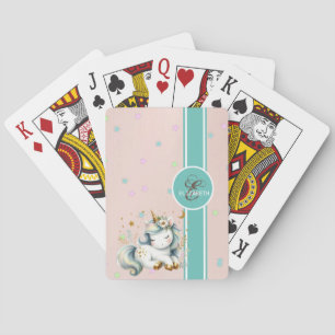 Baby Unicorn, Colourful Stars Monogram Playing Cards