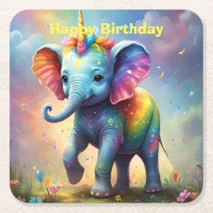 Baby Unicorn Elephant, Square Paper Coaster